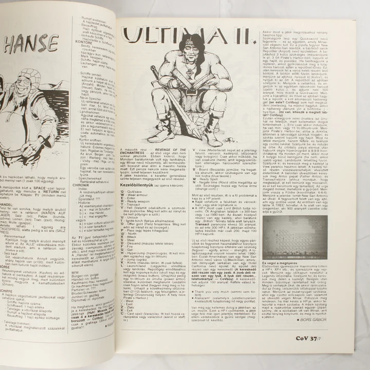 Commodore Világ 37. szám játékleírások A magazin belső oldalai a Hanse és Ultima II játékok leírásával.