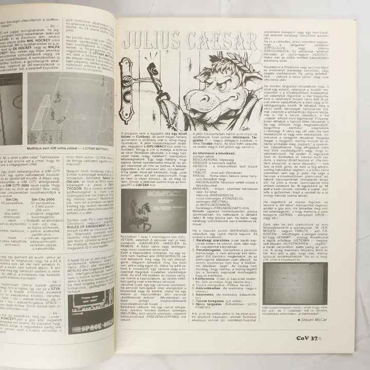 Commodore Világ 37. szám belső oldal A magazin belső oldalai a Julius Caesar játék leírásával.