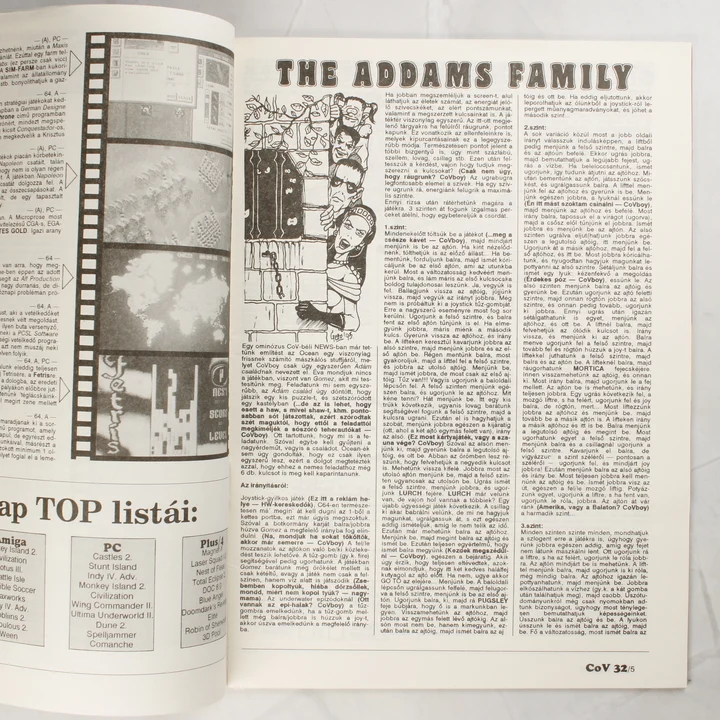 A magazin belső oldala az Addams Family játékleírással
