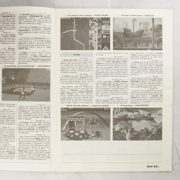 Commodore Világ 27 belső oldalak A Commodore Világ magazin belső oldalai fekete-fehér szöveggel és képekkel.