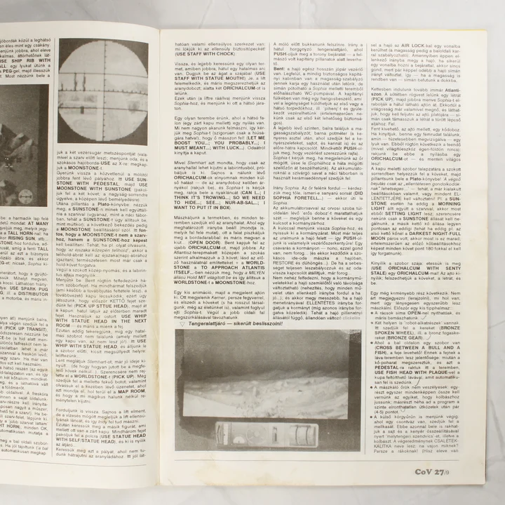 Commodore Világ 27 játékleírás Részletes játékleírás a Commodore Világ magazin egyik belső oldalán.
