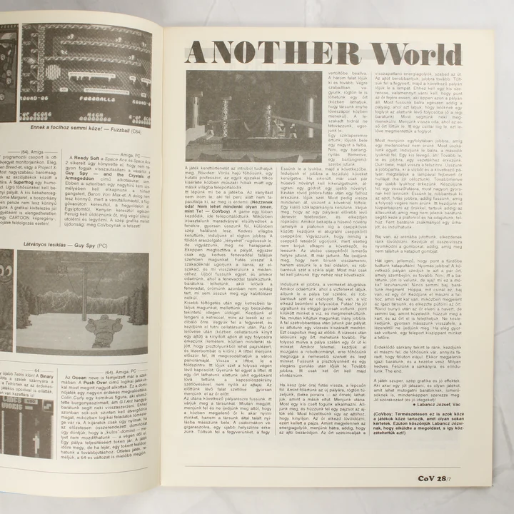 Commodore Világ 28. szám belső oldal A magazin belső oldala az Another World játékleírásával