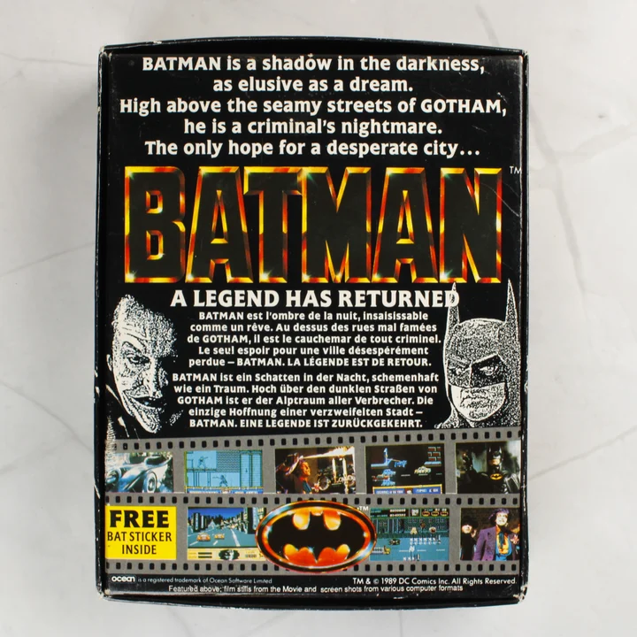 Batman The Movie videójáték dobozának hátoldala leírással és képekkel