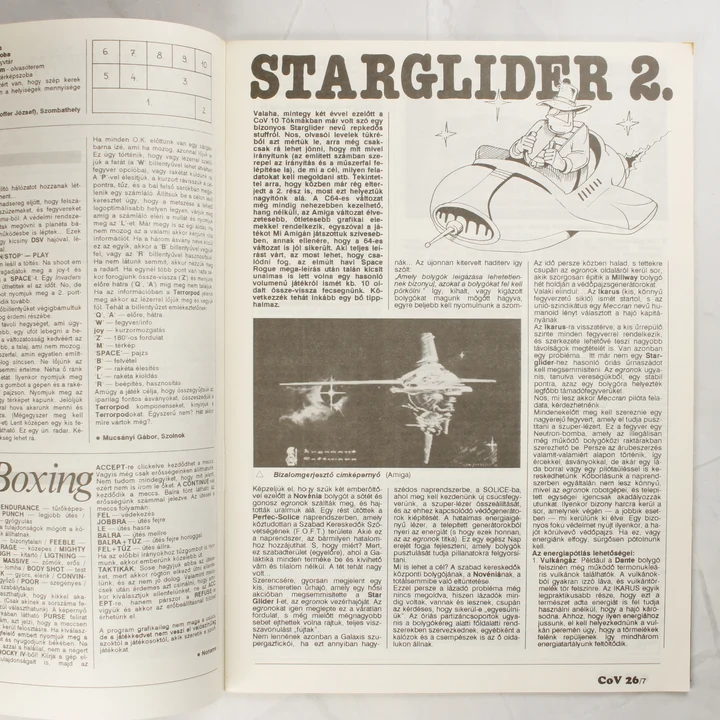 Starglider 2 játéktippek A Starglider 2 videójáték leírása a magazin egyik belső oldalán.