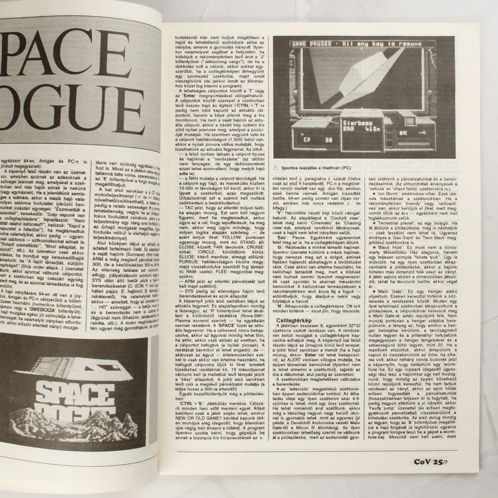 A magazin belső oldala a Space Rogue játék leírásával és képernyőképekkel.