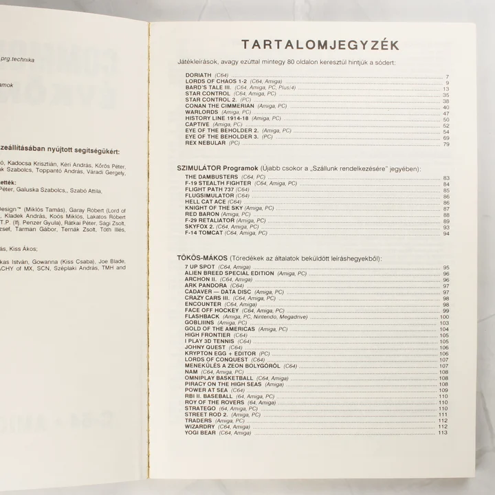 Commodore Világ Évkönyv '93/94 tartalomjegyzék A Commodore Világ Évkönyv '93/94 tartalomjegyzéke