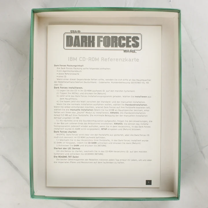 Star Wars Dark Forces referenciakártya a dobozban