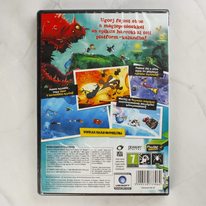 Rayman Origins PC hátlap Rayman Origins PC játék hátlapja a rendszerkövetelményekkel