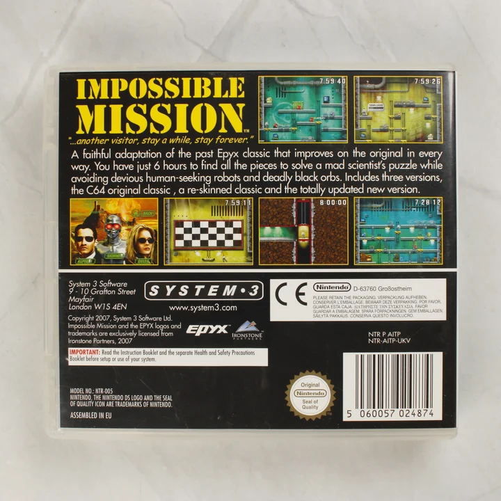 Impossible Mission Nintendo DS hátlap Impossible Mission Nintendo DS játék hátoldali borítója