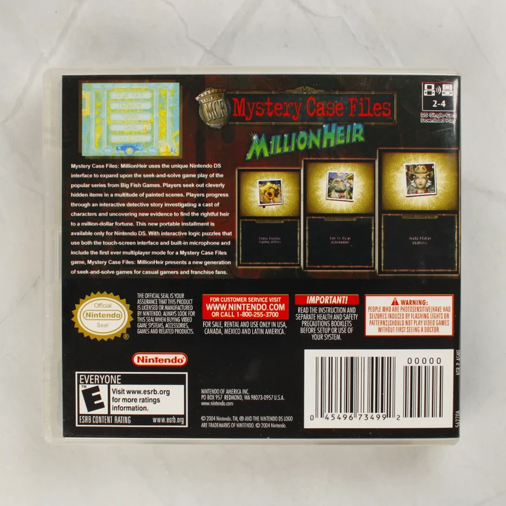 Mystery Case Files: MillionHeir Nintendo DS játék hátlapja