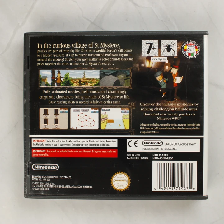 Professor Layton and the Curious Village Nintendo DS játék hátoldala