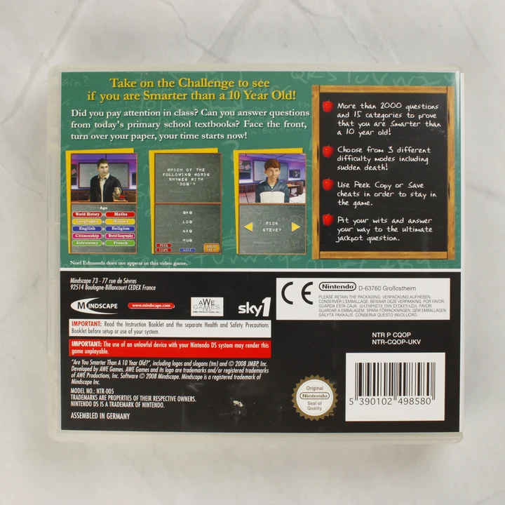 Are You Smarter Than A 10 Year Old? Nintendo DS játék hátlapja