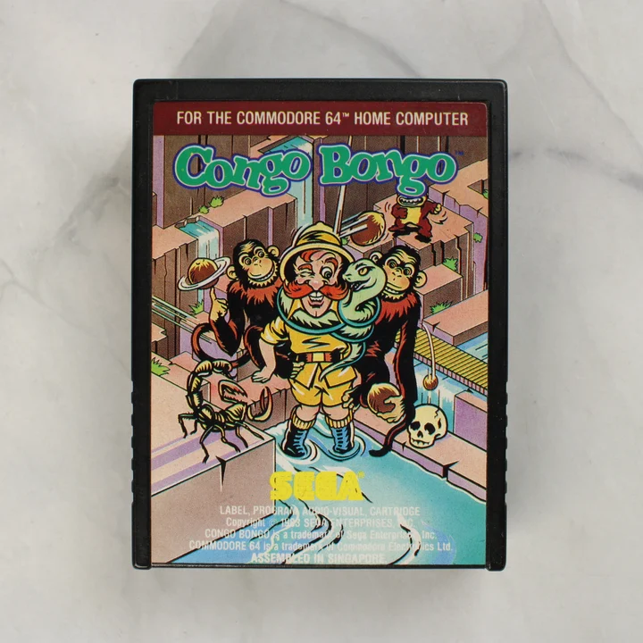 Congo Bongo C64 cartridge előlap Congo Bongo videójáték cartridge Commodore 64-hez elölnézetből
