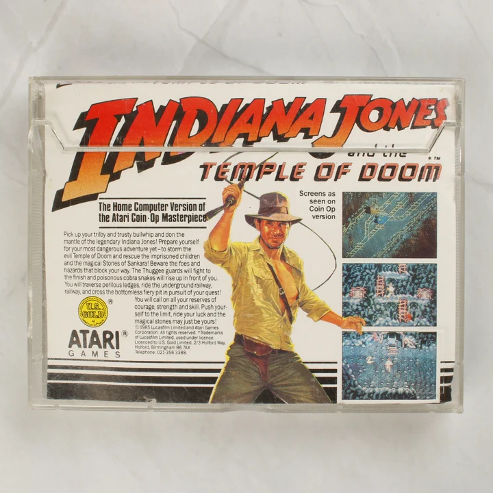 Indiana Jones Temple of Doom C64 hátlap Indiana Jones and the Temple of Doom Commodore 64 játék hátlapja