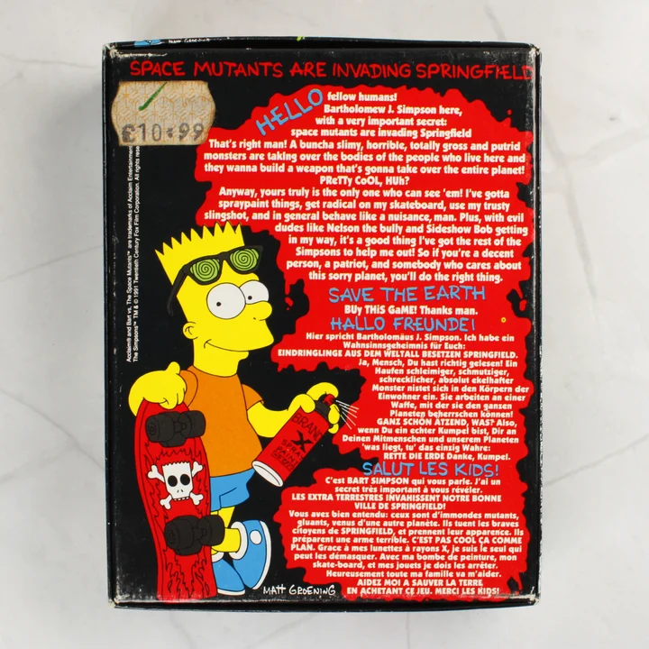 The Simpsons Bart vs the Space Mutants játék dobozának hátoldala