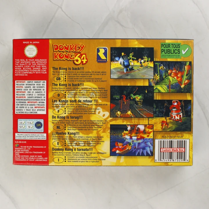 Donkey Kong 64 N64 doboz hátlap Donkey Kong 64 Nintendo 64 doboz hátoldala
