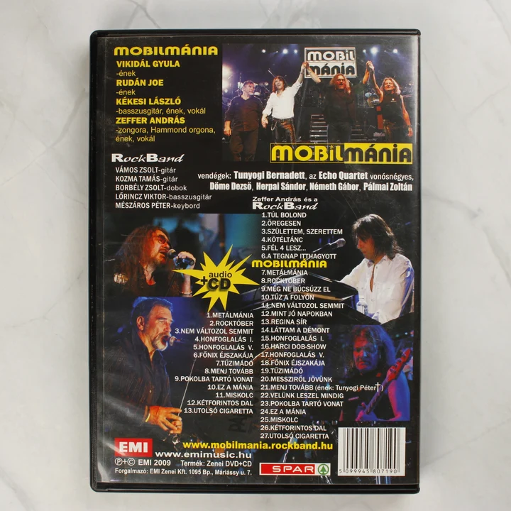 Mobilmánia koncert DVD és CD hátoldali borítója számlistával