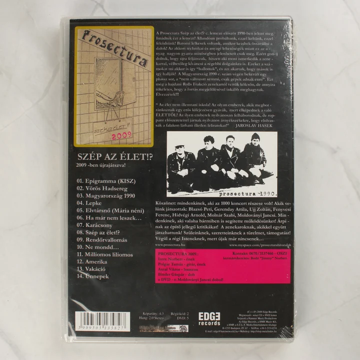 Prosectura 1000. koncert hátlap Prosectura 1000. koncert CD és DVD hátlapja számlistával