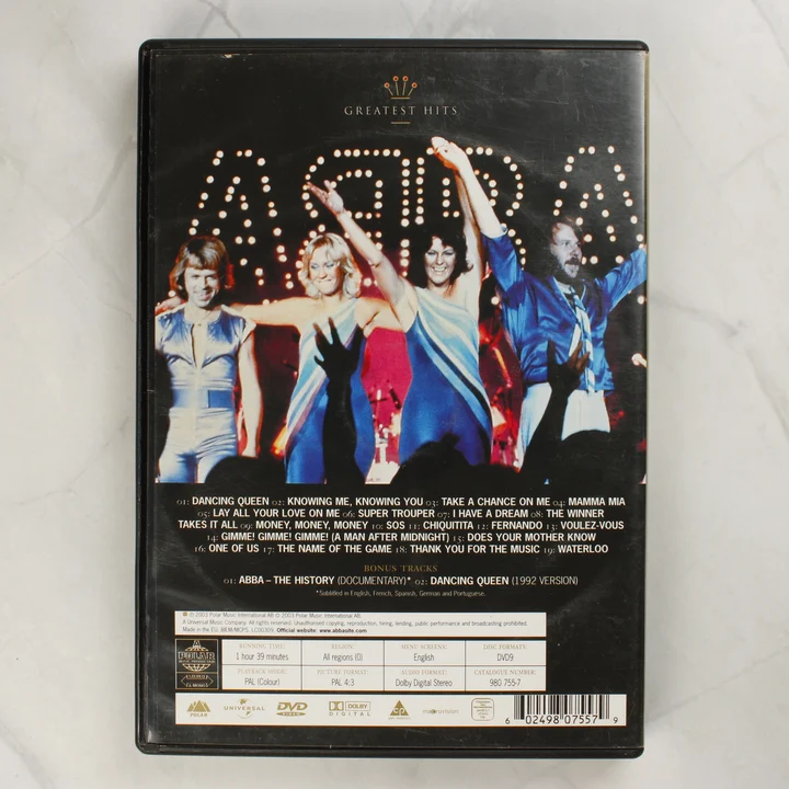 ABBA Gold Greatest Hits DVD tok hátoldala