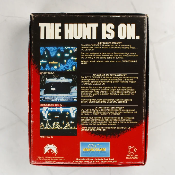 The Hunt for Red October C64 doboz hátoldal The Hunt for Red October Commodore 64 játék dobozának hátoldala