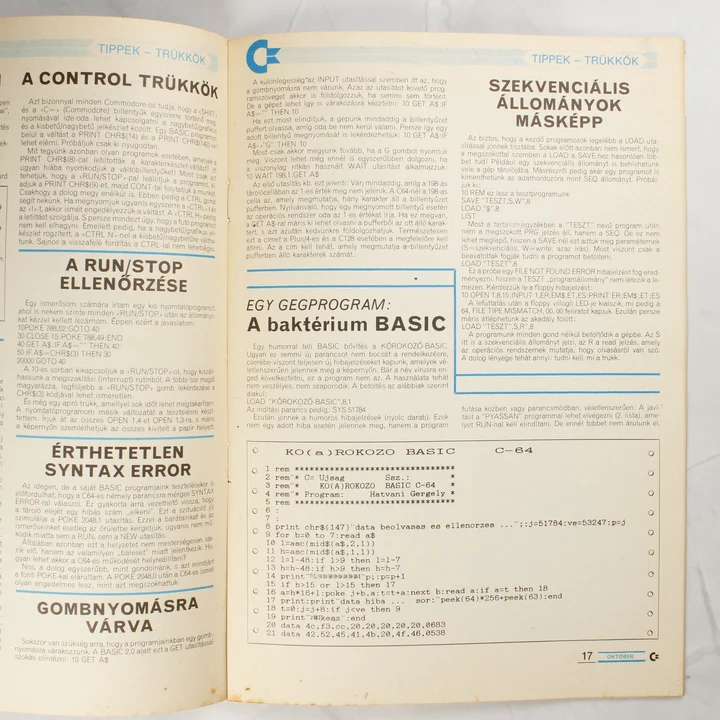 Programozási tippek és BASIC kód a Commodore Újságban