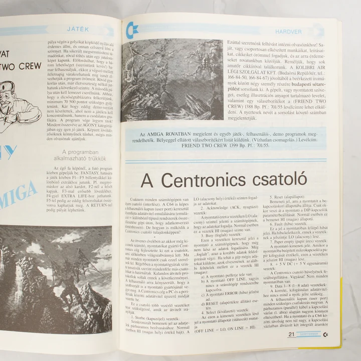 A C-újság belső oldala a Centronics csatolóról szóló cikkel.