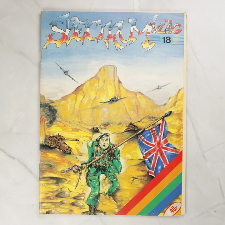Spectrum Világ 18. szám borító A Spectrum Világ magazin 18. számának borítója katonai illusztrációval