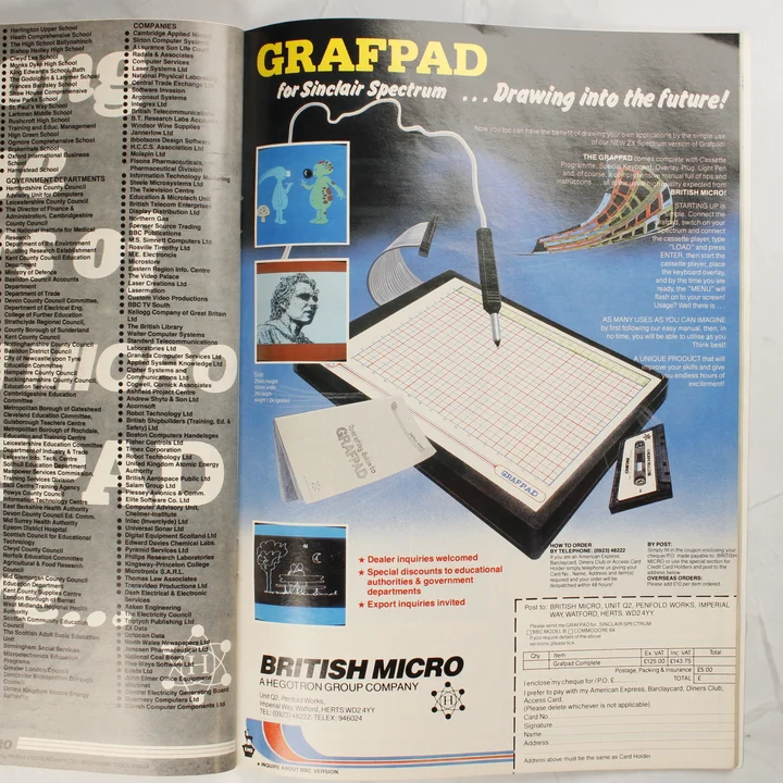 A Sinclair User magazinban található Grafpad rajztábla hirdetése.