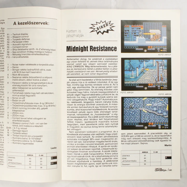 Az 576 kByte magazin belső oldala a Midnight Resistance játékismertetőjével.