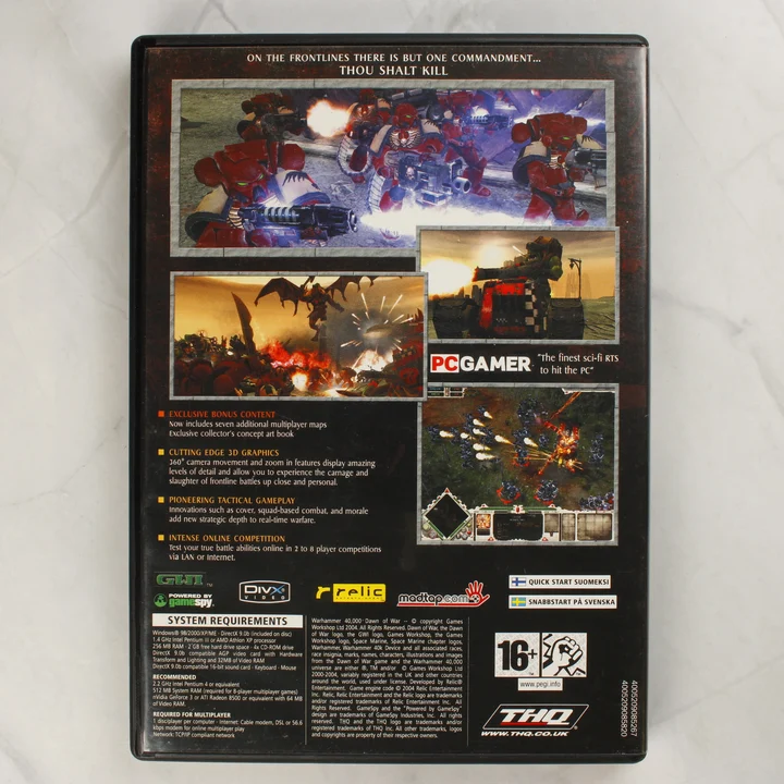 Warhammer 40,000 Dawn of War GOTY PC hátlap Warhammer 40,000 Dawn of War PC játék tokjának hátoldala
