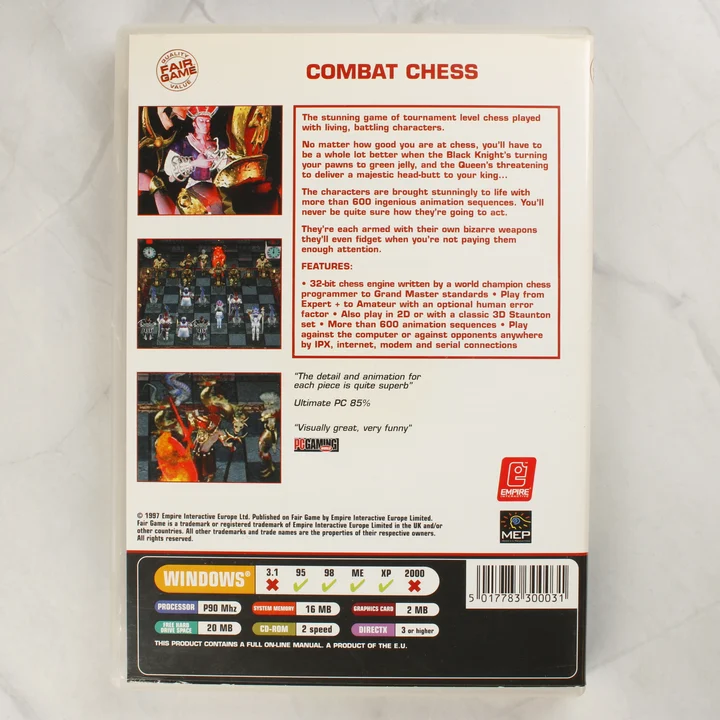 Combat Chess PC játék hátoldala