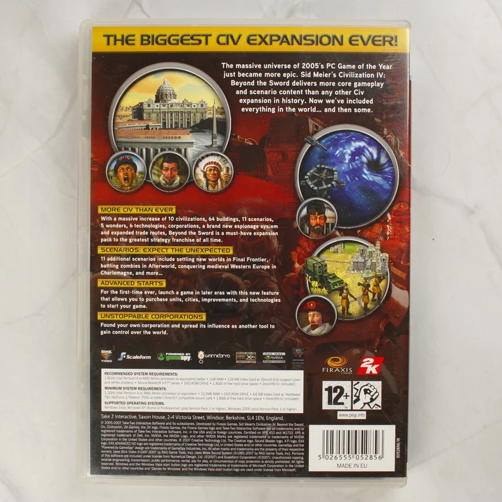 Civilization IV Beyond the Sword PC hátlap Sid Meier's Civilization IV: Beyond the Sword PC játék hátlapja