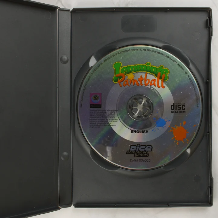 Lemmings Paintball CD-ROM Lemmings Paintball nyitott tok és CD