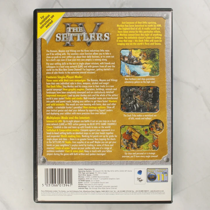 The Settlers IV PC hátlap The Settlers IV PC videójáték hátoldali borítója