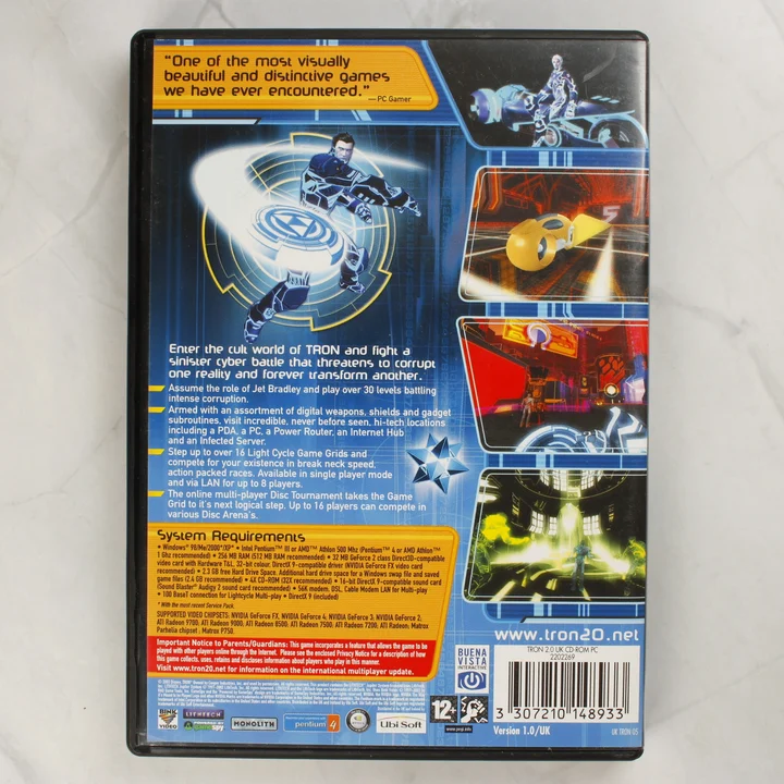 Tron 2.0 PC hátoldal A Tron 2.0 PC-s videójáték hátoldala a rendszerkövetelményekkel