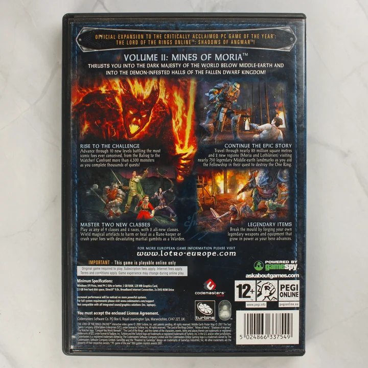 The Lord of the Rings Online Mines of Moria PC játék hátlapja