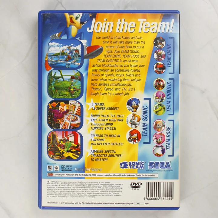 Sonic Heroes PS2 hátlap Sonic Heroes PlayStation 2 játék hátlapja