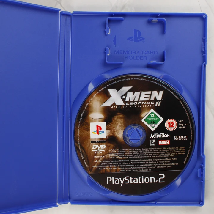 X-Men Legends II: Rise of Apocalypse PS2 játéklemez a nyitott tokban