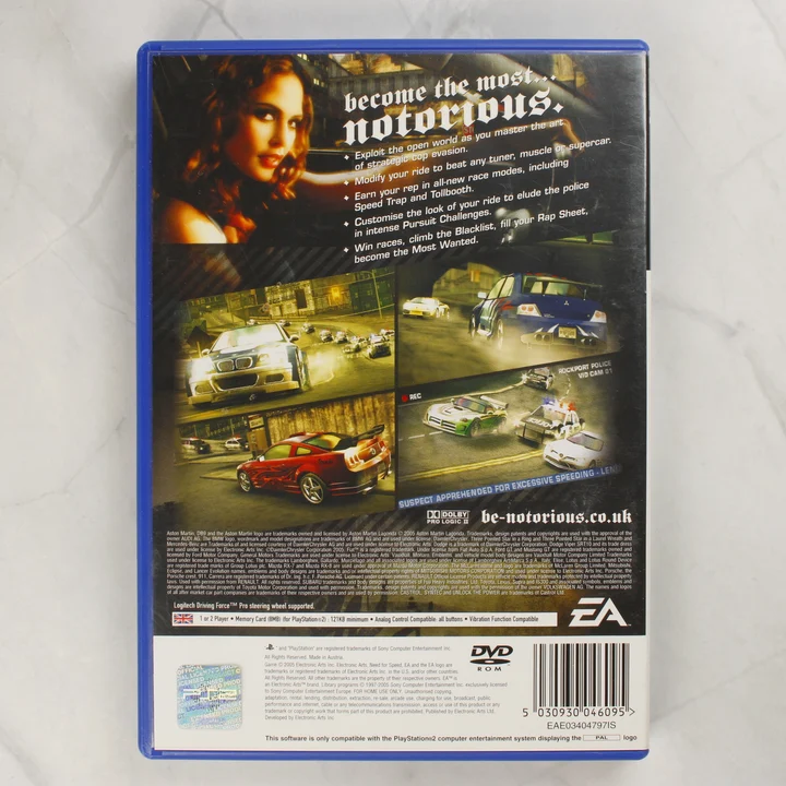 Need for Speed Most Wanted PS2 hátlap Need for Speed Most Wanted PS2 játék hátlapja