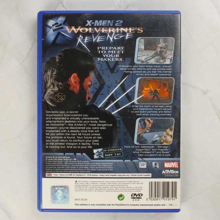 X-Men 2 Wolverine's Revenge PlayStation 2 játék hátoldala
