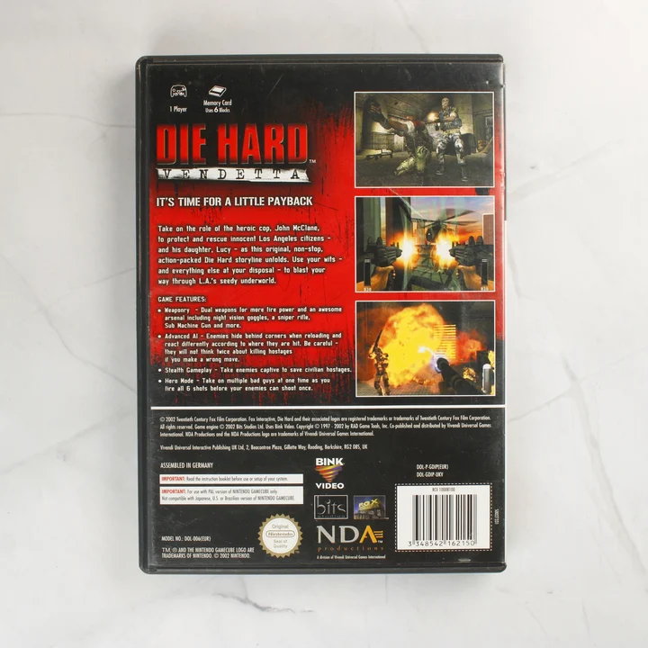 Die Hard Vendetta Nintendo GameCube játék hátoldala