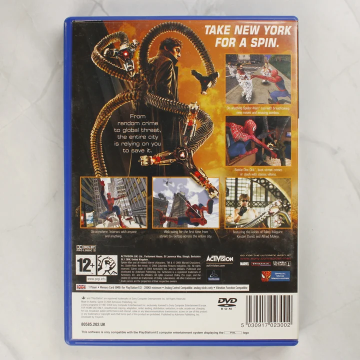 Spider-Man 2 PS2 hátlap Spider-Man 2 PlayStation 2 játék hátlapja