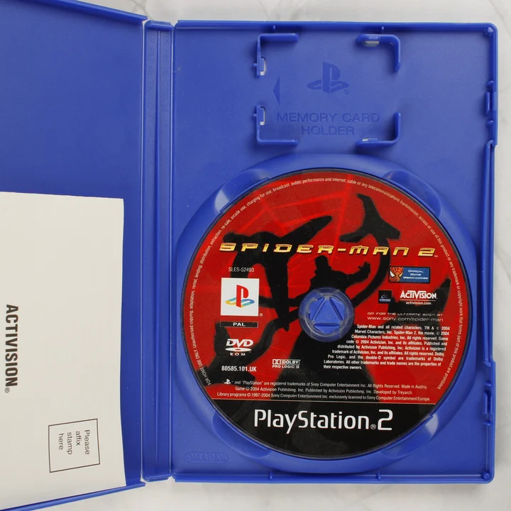 Spider-Man 2 PS2 belső Spider-Man 2 PlayStation 2 nyitott tok és lemez