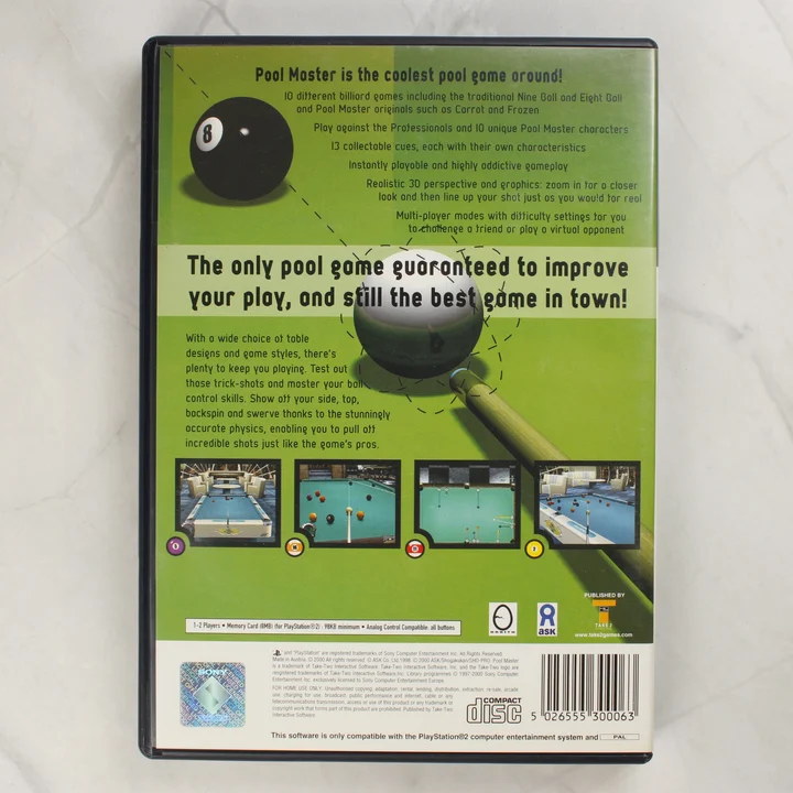 Pool Master PS2 hátlap Pool Master PlayStation 2 játék hátoldali borítója