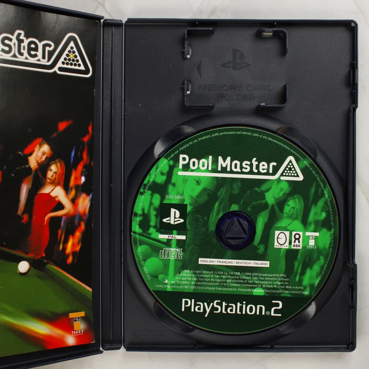 Pool Master PS2 belső Pool Master PlayStation 2 nyitott tok a lemezzel és útmutatóval