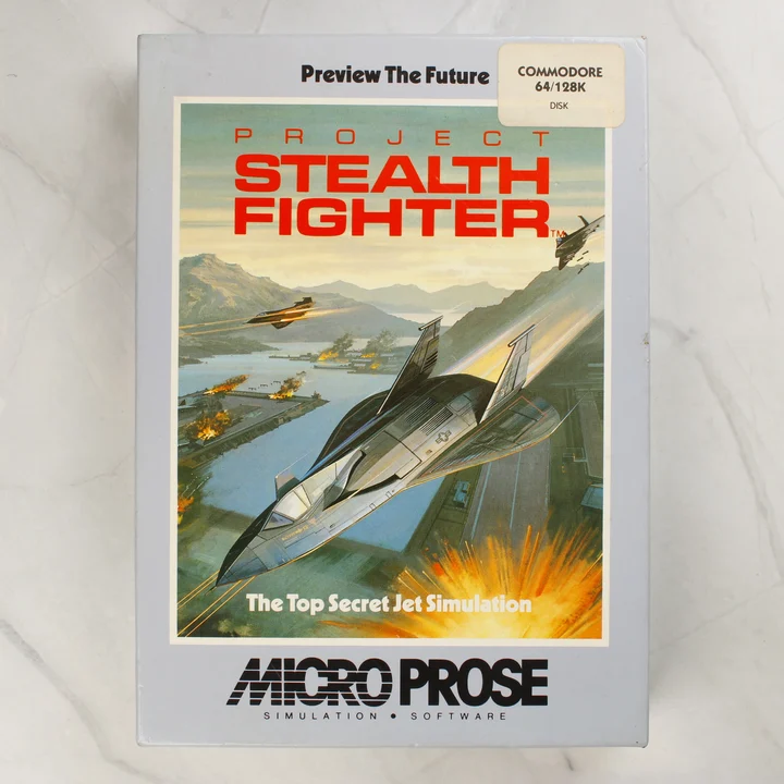 Project Stealth Fighter C64 doboz Project Stealth Fighter Commodore 64 doboz elölnézete
