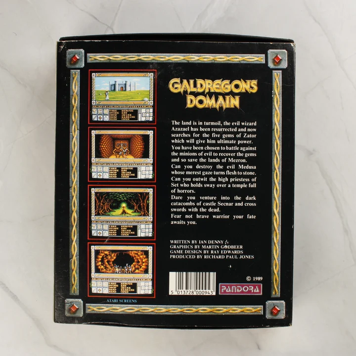 Galdregons Domain doboz hátnézet Galdregons Domain videójáték dobozának hátoldala leírással és képernyőképekkel