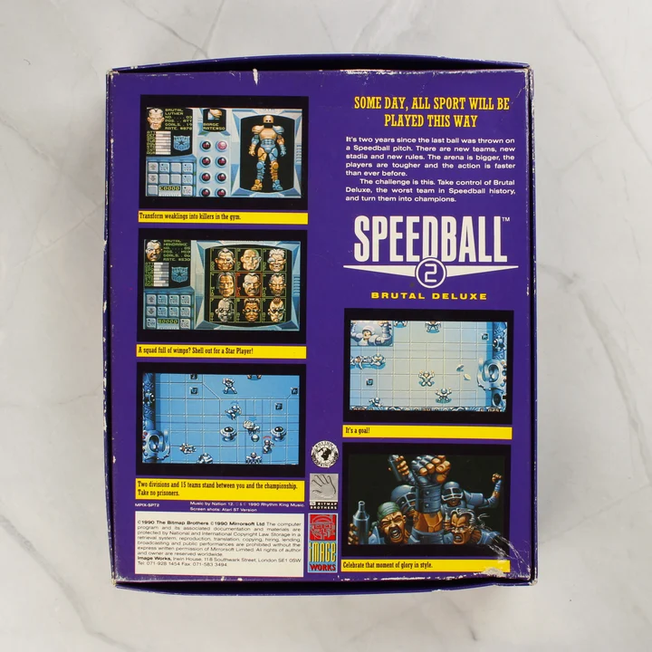Speedball 2: Brutal Deluxe videójáték dobozának hátoldala