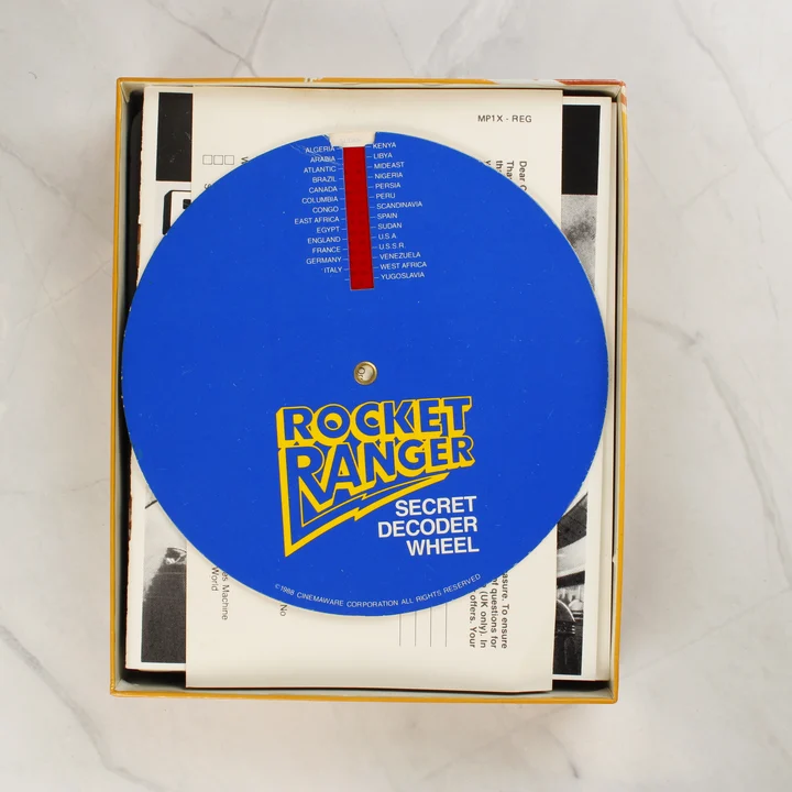 Rocket Ranger dekódoló tárcsa Rocket Ranger kék papír dekódoló tárcsa