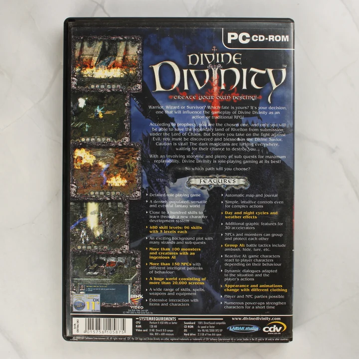 Divine Divinity PC hátsó borító Divine Divinity PC játék hátsó borítója